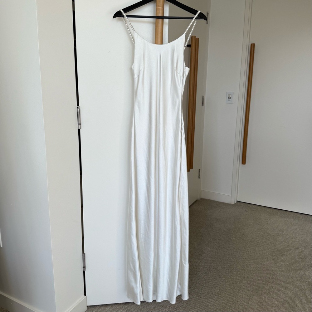 Solid & Striped X The Selena Satin Dress with Beaded Pearls Straps. Retail: $318 - Picture 9 of 15
